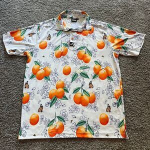 Lofty Llama Awesome Blossom Orange White Golf Polo Shirt Stretch Performance‎ L